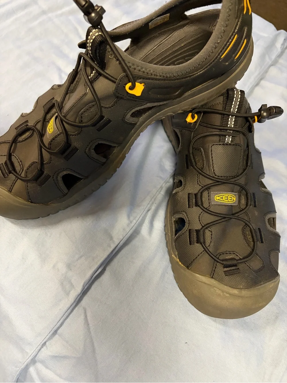 Keen Men’s Black Sandals with Yellow Accents Size 12